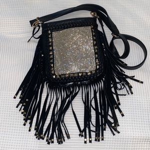 Black leather studded crossbody